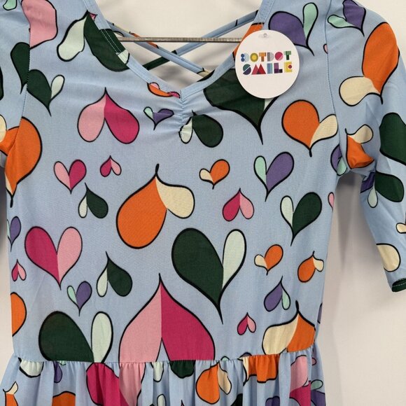 Dot Dot Smile Girl's Ballerina Skater Dress sz 11 NWT Short Sleeve BLUE HEARTS - Picture 3 of 6